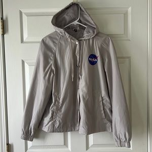 H&M Divided - Gray NASA Windbreaker w/ Hood & Snap Front‎ Women’s Sz Medium
